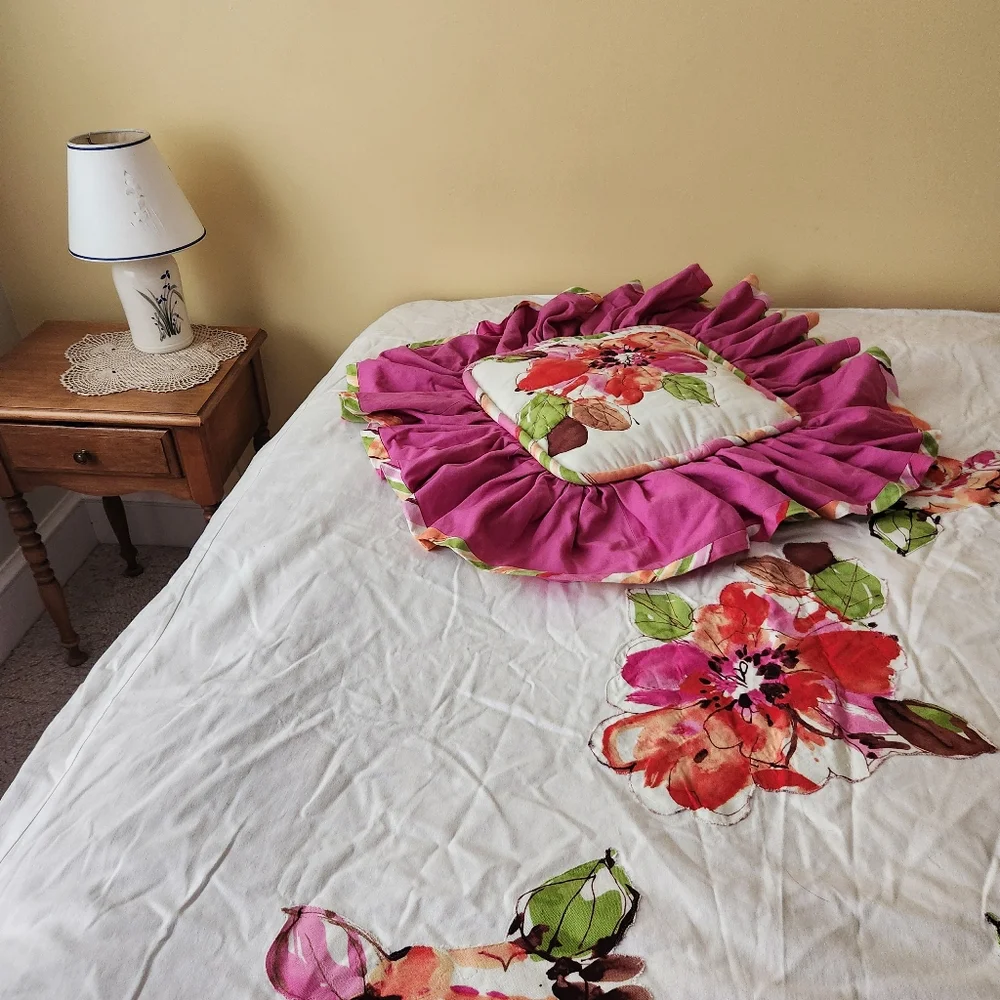 Floral Twin Duvet Cover And Sham Pink Applique Home Bedding Bedroom 62 x 86